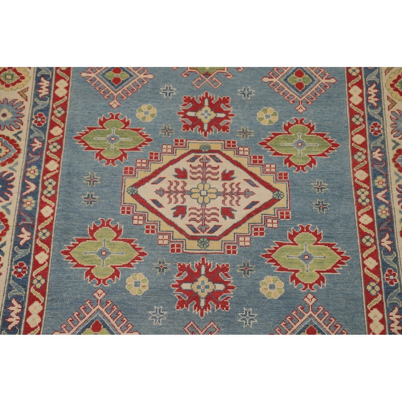 Blue Traditional / Geometric Kazak Area Rug Handmade Wool Carpet - 5'11" x 9'5"