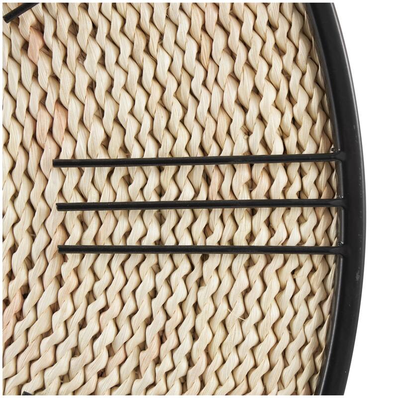 Brown Dried Plant Coiled Decorative Wall Clock with Black Metal Frame