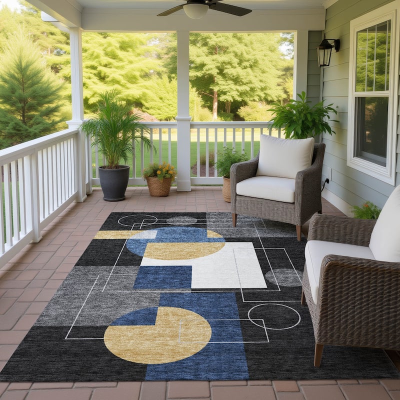 Machine Washable Indoor/ Outdoor Modern Filly Chantille Rug - Black - 3' x 5'