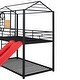 preview thumbnail 25 of 23, Modern Twin Over Twin Metal Floor Bunk Bed with Ladder and Slide, House Shaped Metal Bedframe with Roof for Kids, Space-Saving