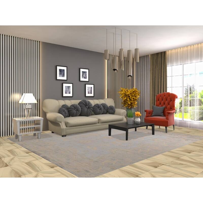 All-Over Oushak Area Rug Hand-Knotted Wool Carpet - 8'2"x 9'9"
