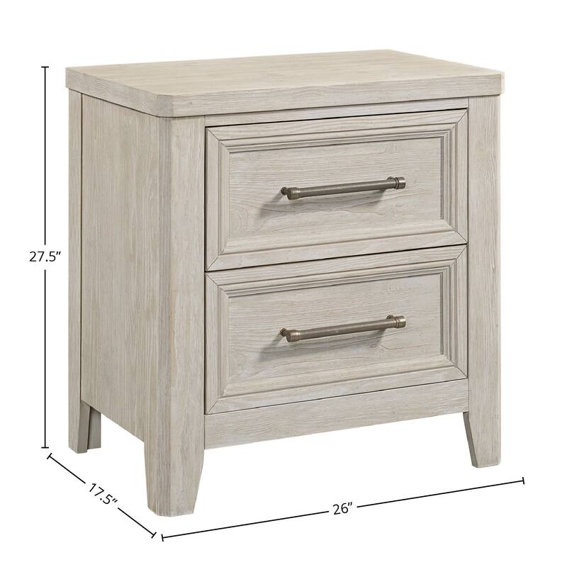 Carlson 2-Drawer Wooden Nightstand, Washed Linen