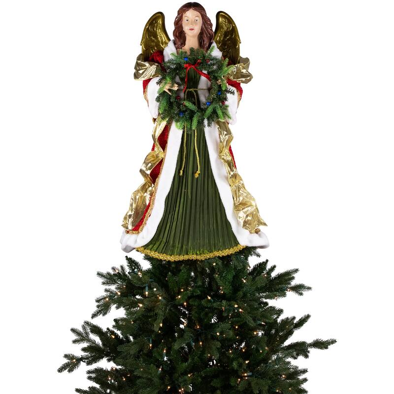 Commercial Size Angel Christmas Tree Topper with Wreath - 3' - Red and Green - Unlit