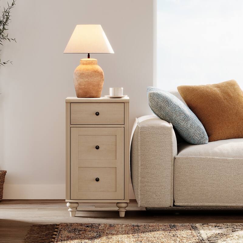 Set of 2 End Tables with Charging Station & Drawer Storage Cabinet