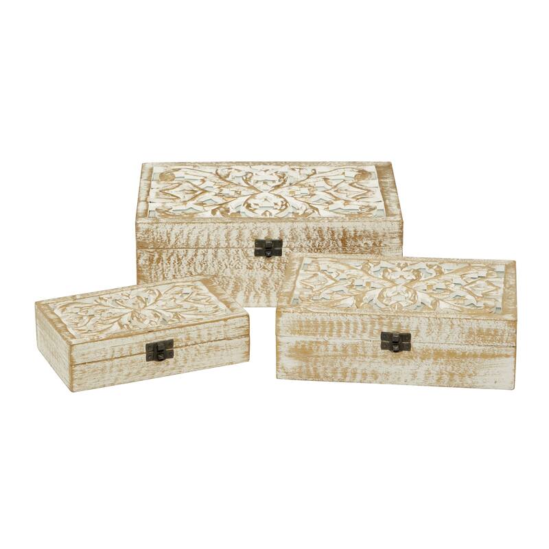 Wood Handmade Box with Hinged Lid (Set of 3)