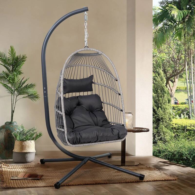 Hanging Egg Chair with Stand - Patio Swing Seat, Space-Saving Design
