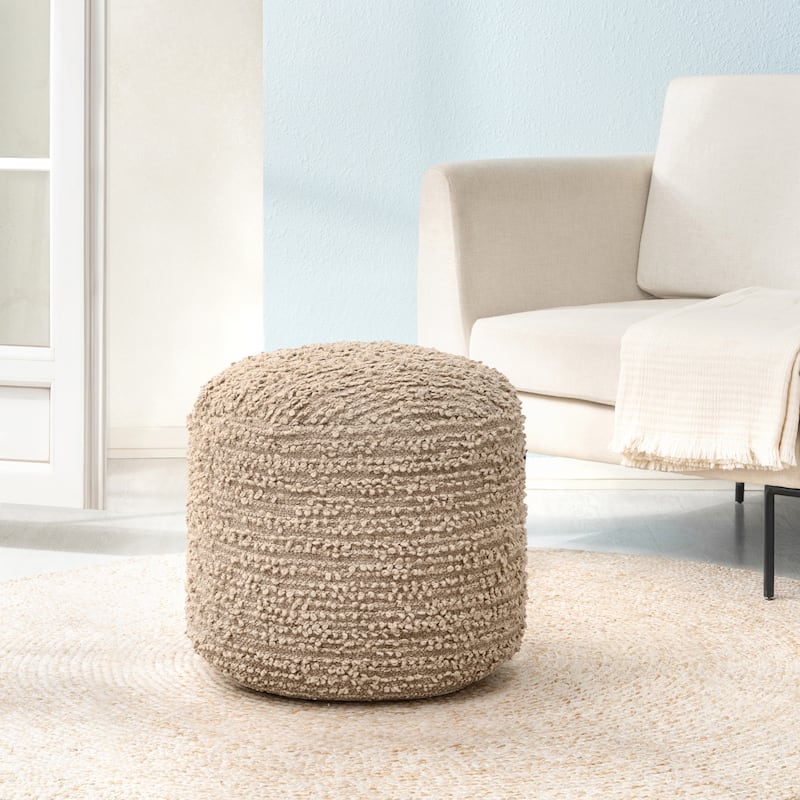 Jani 22-inch Terracotta Pouf - Handcrafted Handmade Round Ottoman for Seating, Footrest, Home Decor for Living Room, Bedroom - Brown