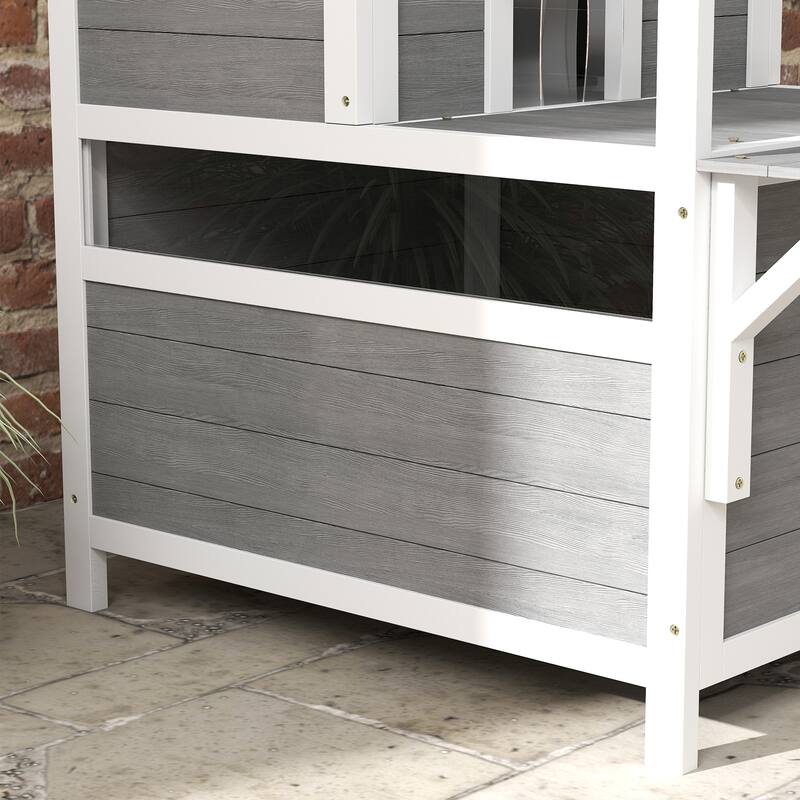 PawHut 2-Story Outdoor Cat House with Balcony, Weatherproof Feral Cat Shelter with Openable Top, Escape Door