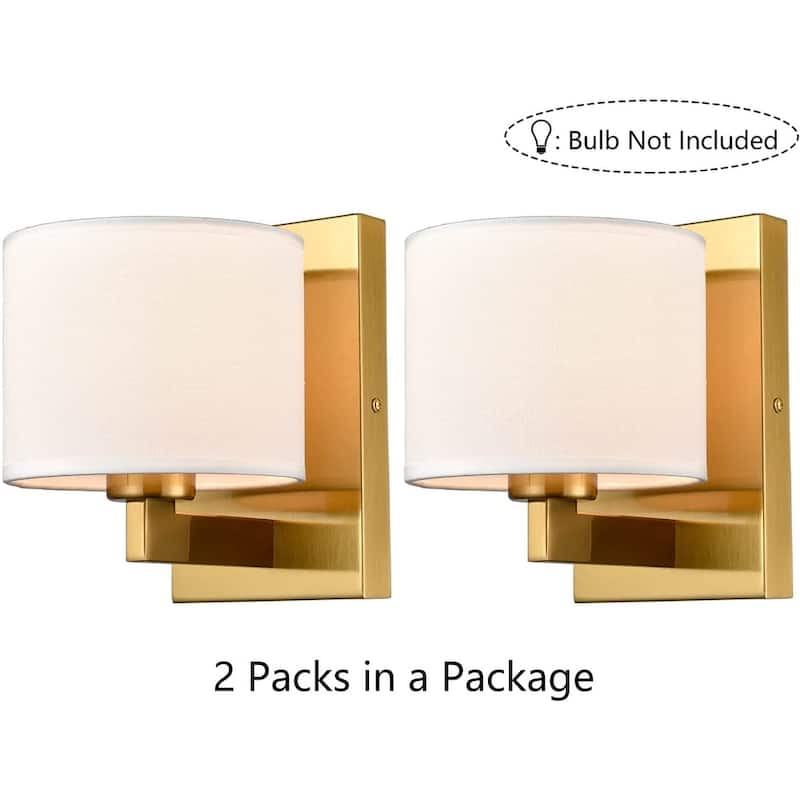 2 pack brass gold wall sconces industrial wall lamp with fabric shade