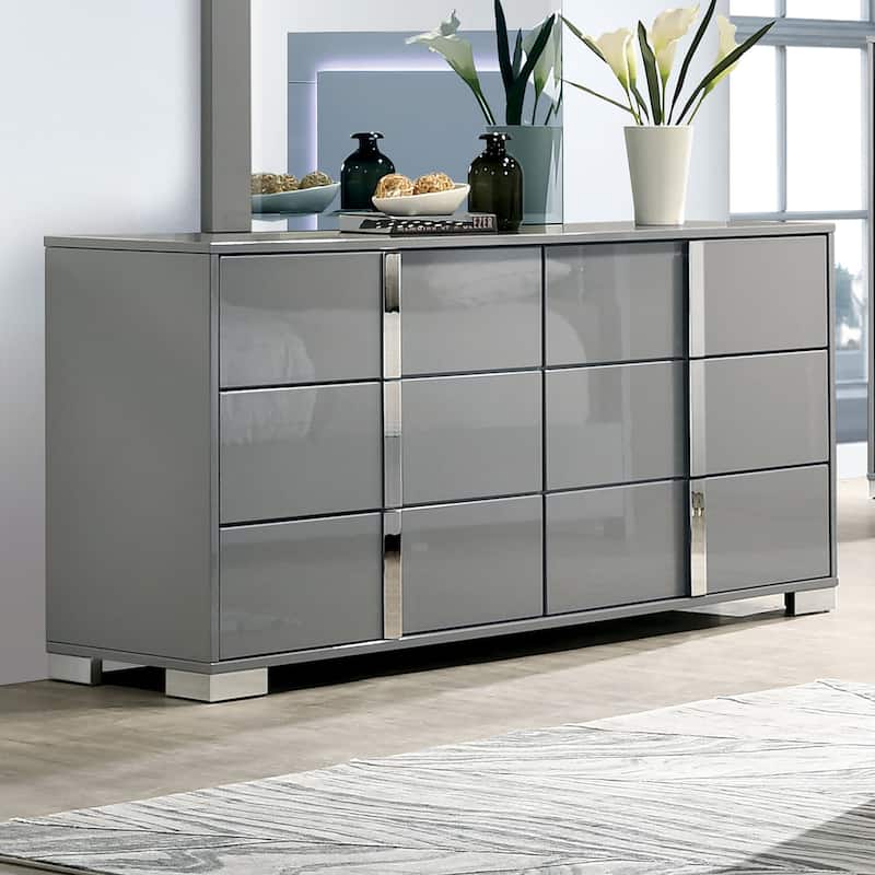 Furniture of America Erina Modern Glossy 6-Drawer Dresser - Light Taupe