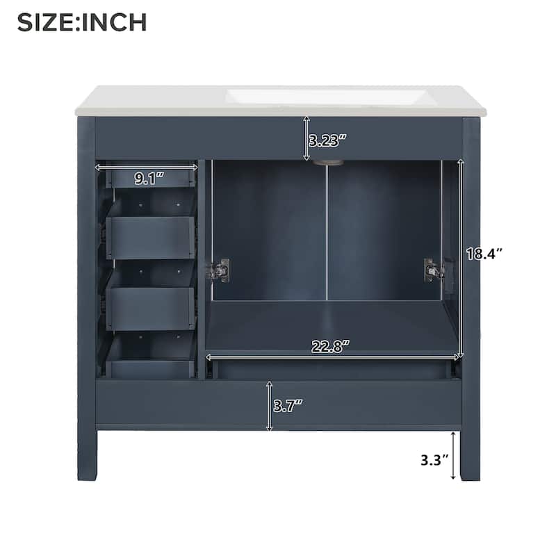 GDFStudio - Iris Wood & Ceramic 36" Bathroom Vanity with Sink, 2 Soft-Close Doors & 5 Drawers
