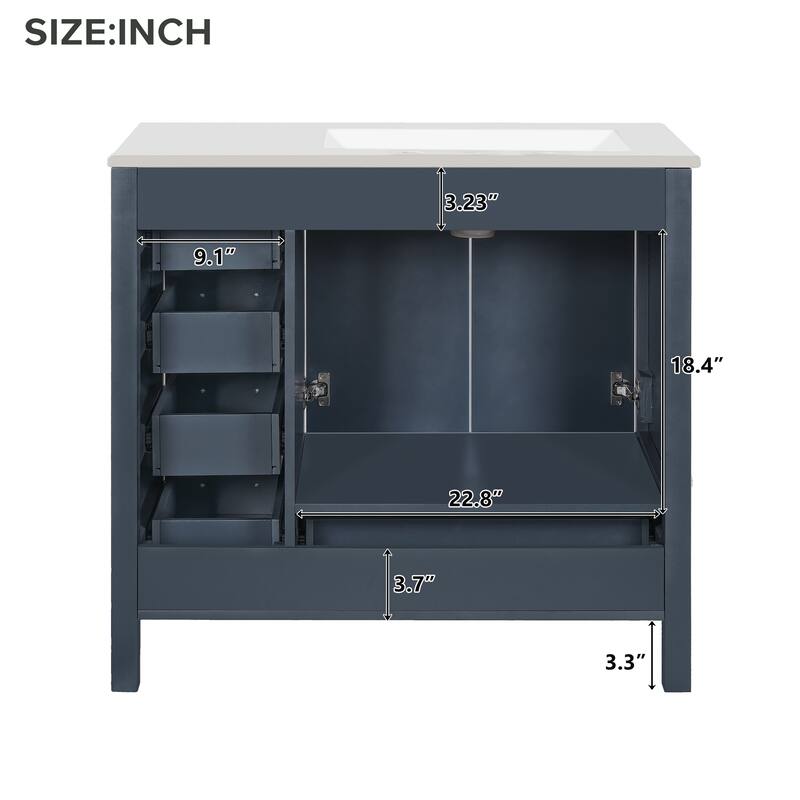 Roomfitters 36" Bathroom Vanity with Ceramic Sink Combo, Abundant Storage Cabinet with 2 Soft Close Doors and 5 Drawers