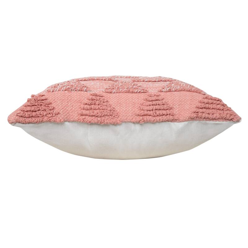 Handwoven Jacquard Square Cotton Throw Pillow Cover - 20" - Cream and Pink