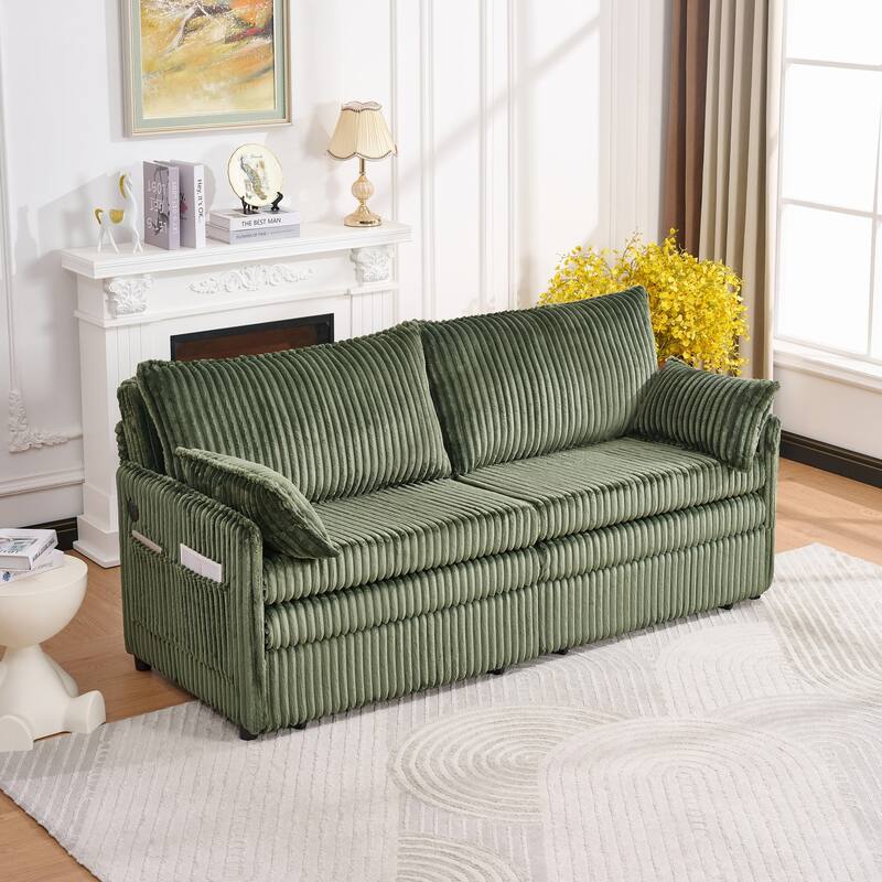 Roomfitters 73" Modern Corduroy Sofa Bed with Pull-out Sleeper Design, Modular Daybed with Storage Pocket & Pillows