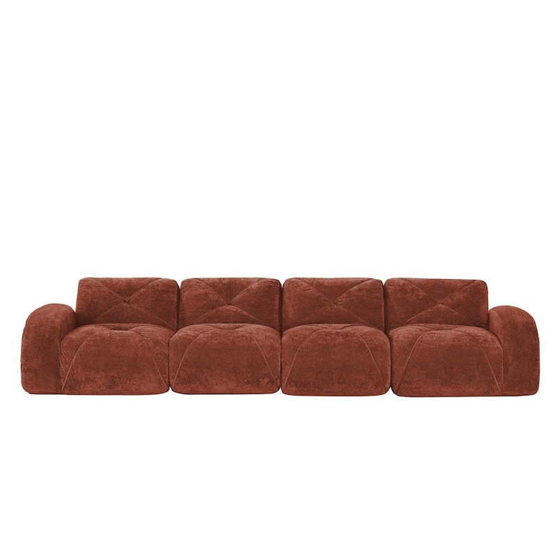 Roomfitters 114 Inch Modular Floor Sofa, Fluffy Plush Sectional with Ottoman, Chocolate