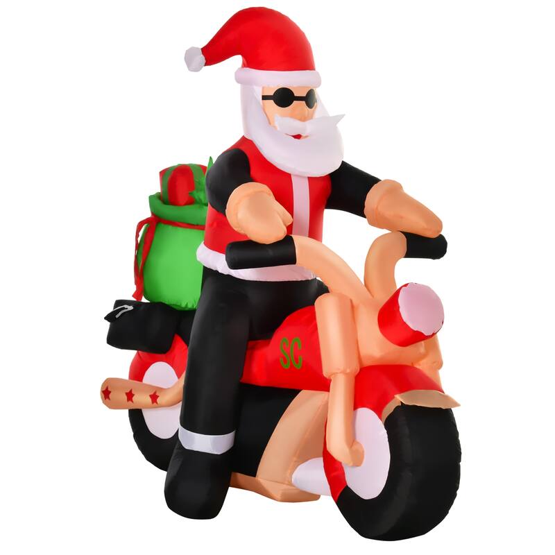 HOMCOM 5' Cool Motorcyclist Santa Inflatable Christmas Decoration, Small Outdoor Blow-Up Funny Christmas Decoration
