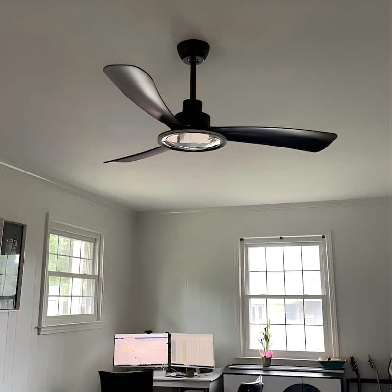 52-inch Black ABS 3-Blade Modern Propeller LED Ceiling Fan with Remote - 52 inches