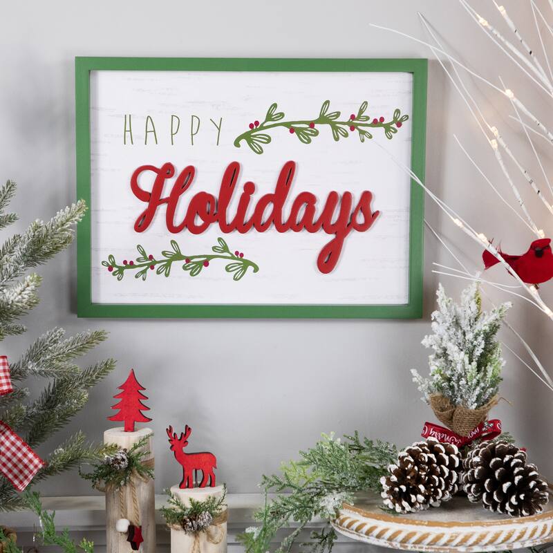 15.75" Framed "Happy Holidays" Christmas Wooden Wall Sign
