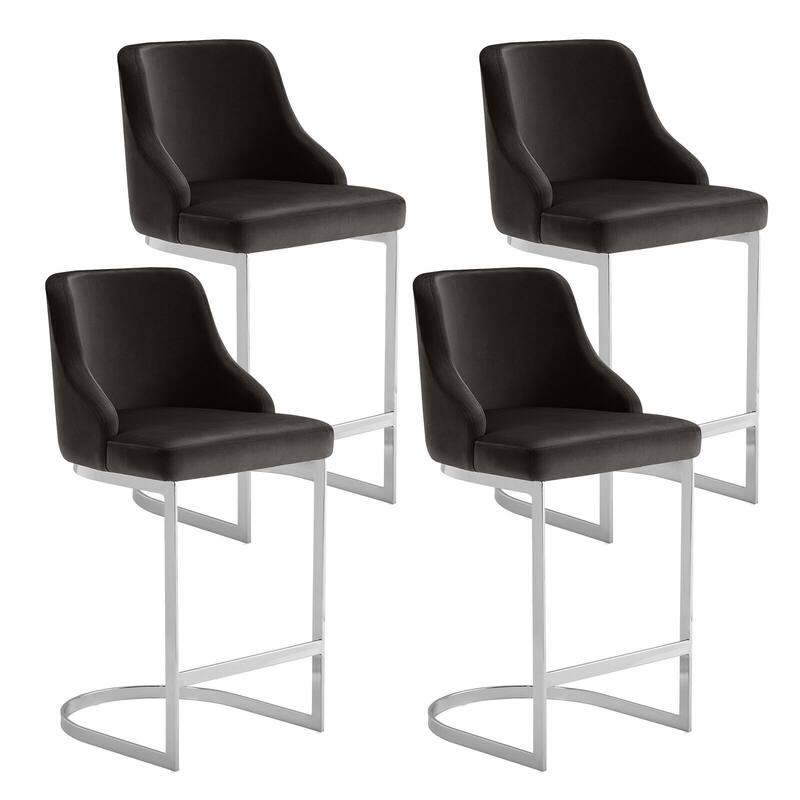 25.8'' Velvet/Leather Counter Height Bar Stools, Set of 2/3 - 36.6"H x 18.9"W x 20.5"D - Set of 4 - PU-Black