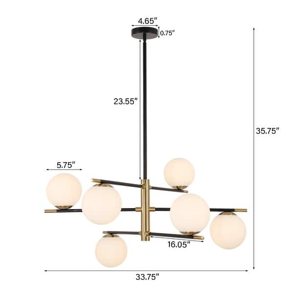 dimension image slide 2 of 3, Modern 6-Light Dimmable Sputnik Bubble Chandelier for Dining Room