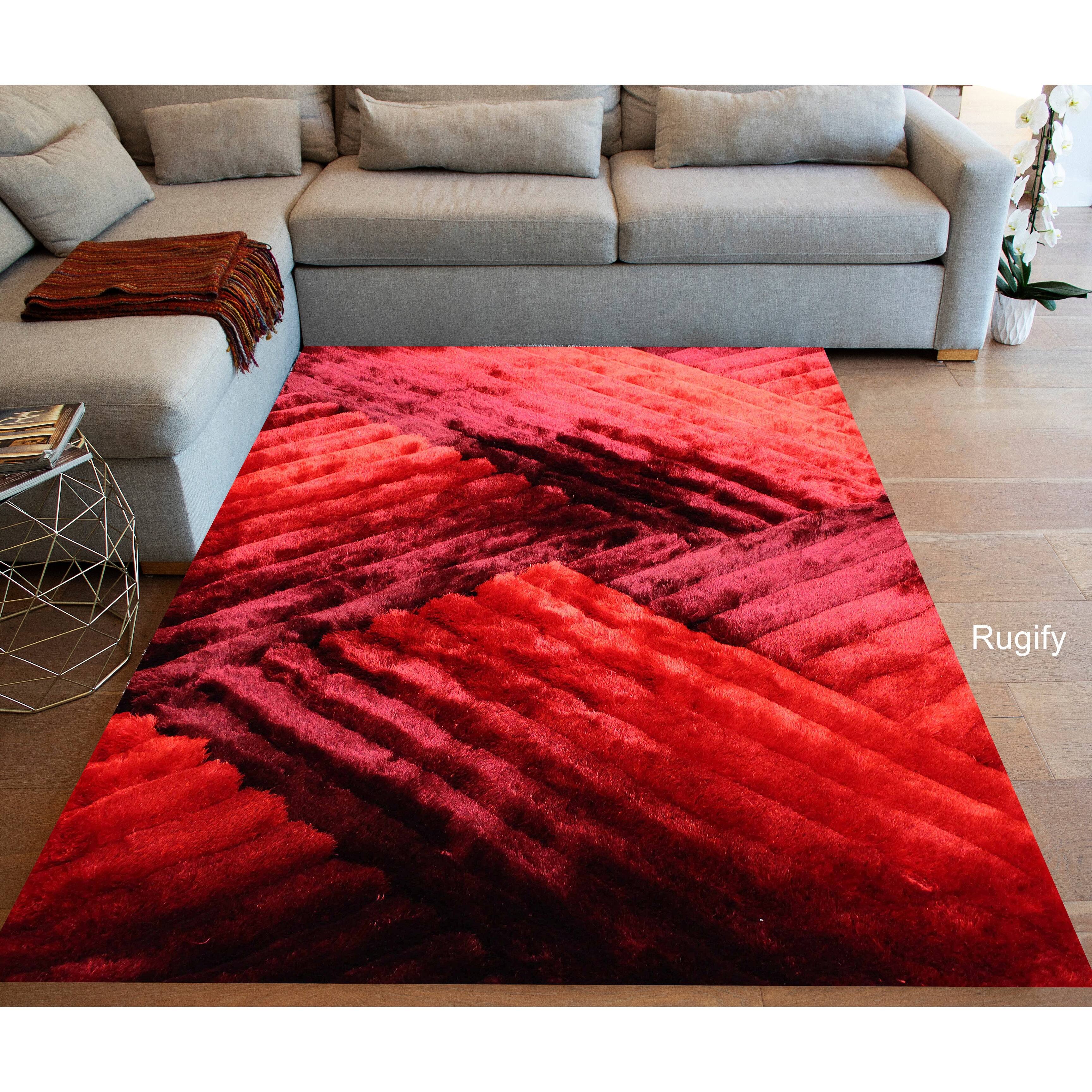 RugBerry Red Abstract 3D Area Rug 8x10 Modern Contemporary Soft Carpet
