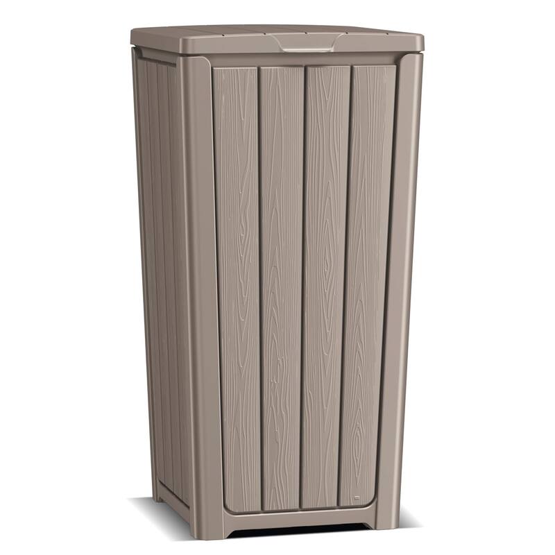 Outdoor Garbage Can, Weatherproof Resin Bin with Cover for Garden - Brown