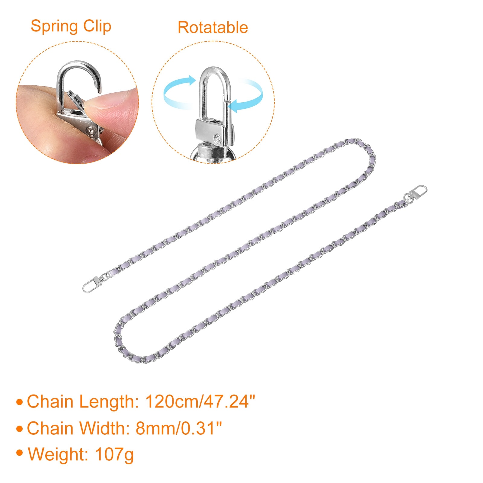 Purse Chain Strap, Leather Iron Flat Chain Strap with Buckles for Shoulder and Cross Body Bags Replacement Strap