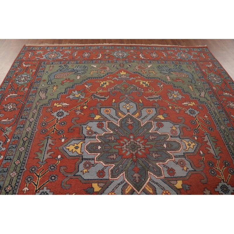 Traditional Orange Ziegler Area Rug Hand-Knotted Wool Carpet - 8'0"x 9'11"