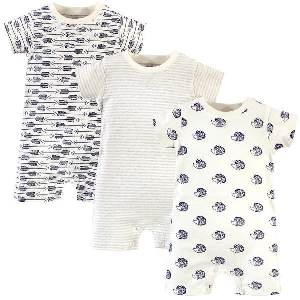slide 1 of 1, Touched by Nature Baby Boy Organic Cotton Rompers 3pk, Hedgehog 12 - 18 Months - Grey