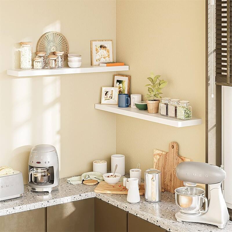 Floating Shelves40 in W x 8in D Wall Mounted Wooden Shelves with Invisible Brackets Set of 2 - 7"D x 40"W x 2"H