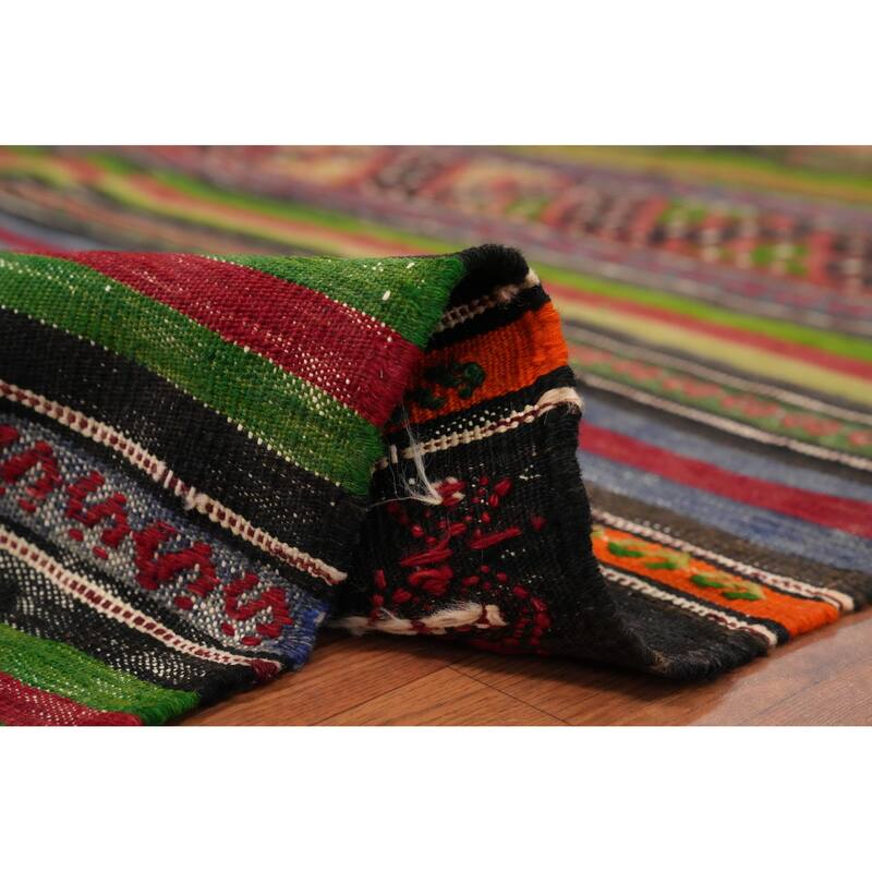 Hand Woven Oriental 100% Wool Carpet Southwestern Tribal Multi-Colored Kilim Area Rug - 10' 6'' X 5' 1''