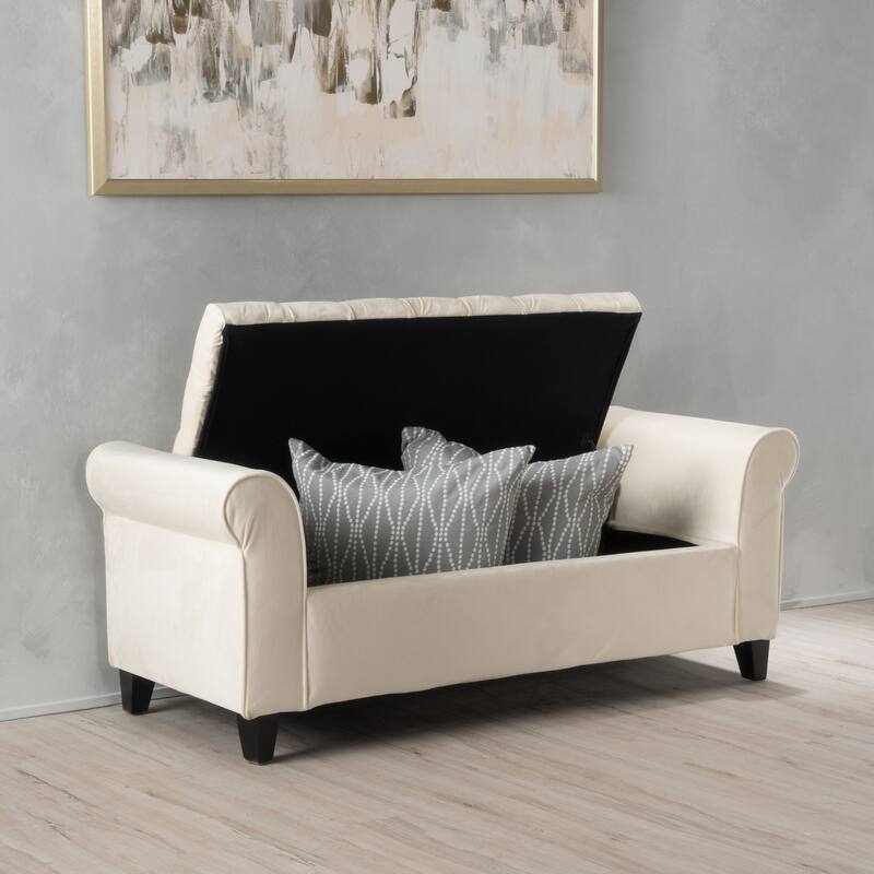 Keiko Contemporary Rolled Arm Velvet Storage Ottoman Bench by Christopher Knight Home
