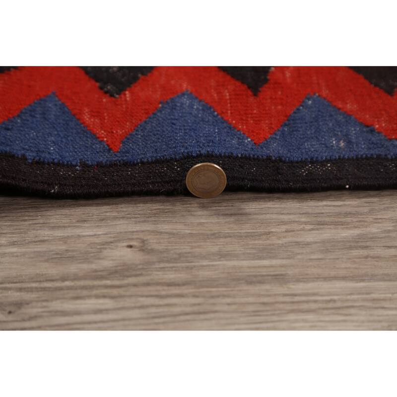 Flat-woven Geometric Chevron Kilim Oriental Hallway Runner Rug Wool - 3'1" x 6'7"