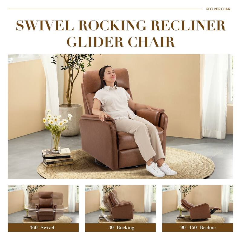Fabric Recliner Sofa Chair - Swivel Rocking with XL Footrest - Single Seat for Living Room
