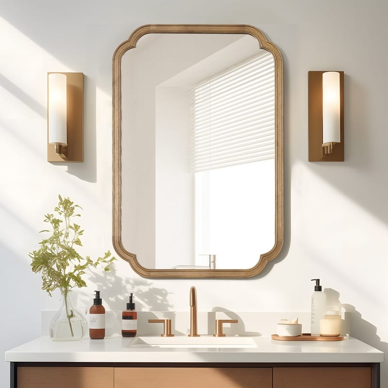 Decorative Scalloped Corner Rectangle Farmhouse Style Wall Mirror