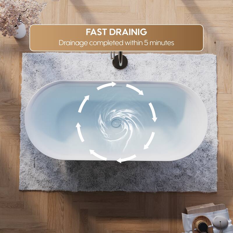 Glossy White Freestanding Soaking Bathtub, 100% Pure Virgin Acrylic with Drain And Overflow