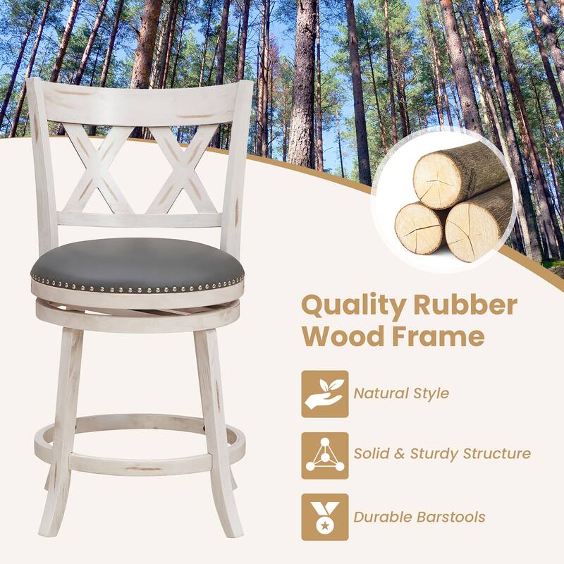 Gymax 25.5'' Swivel Bar Stools Set of 4 Solid Wood Stools w/ X-shaped