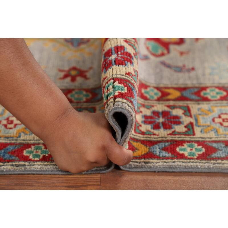 Kazak Oriental Foyer Rug Handmade Grey Wool Carpet - 3'4" x 5'1"