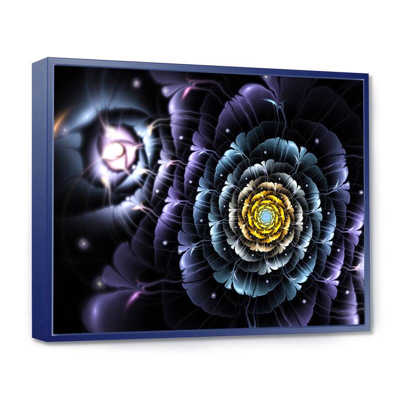 Designart "Dark Blue Fractal Flower in Dark" Floral Framed Canvas Art print