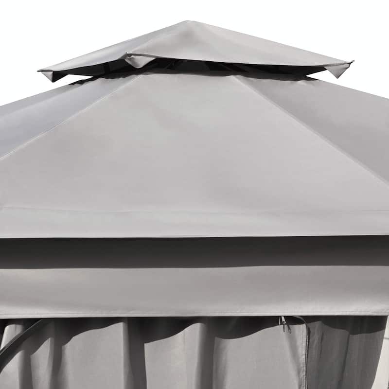 Outdoor Gazebo Tent with Double Roof, Mosquito Netting & Privacy Screens