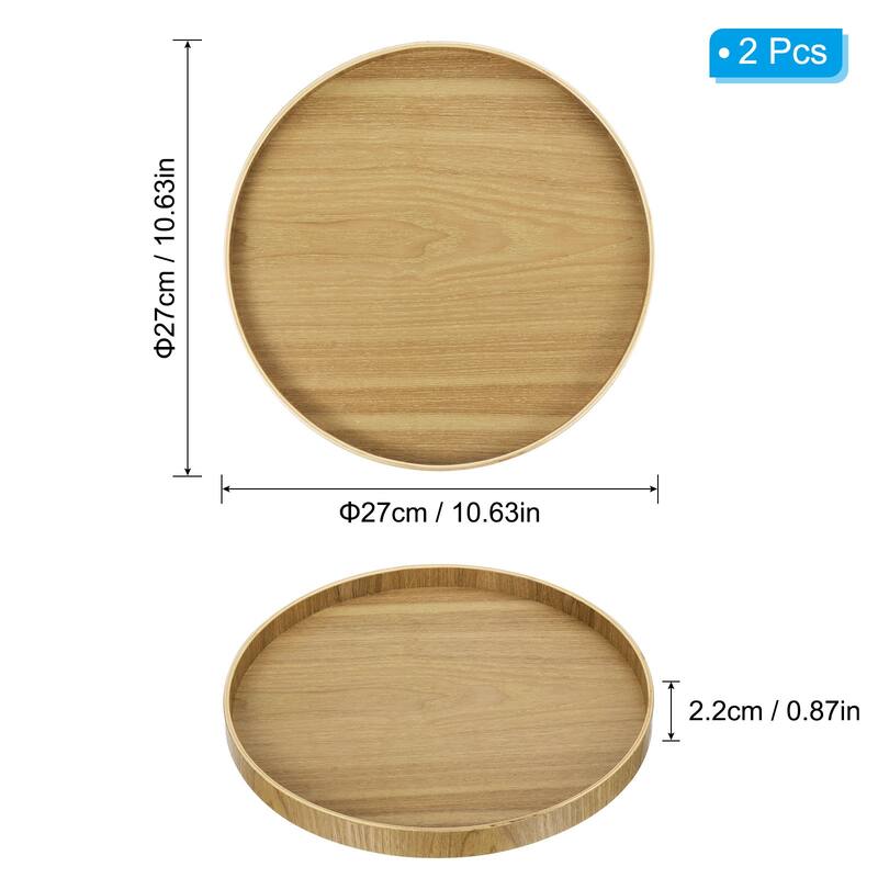 2pcs 8" Wood Serving Tray Round Decorative Platter Home Kitchen Table - 11 Inch
