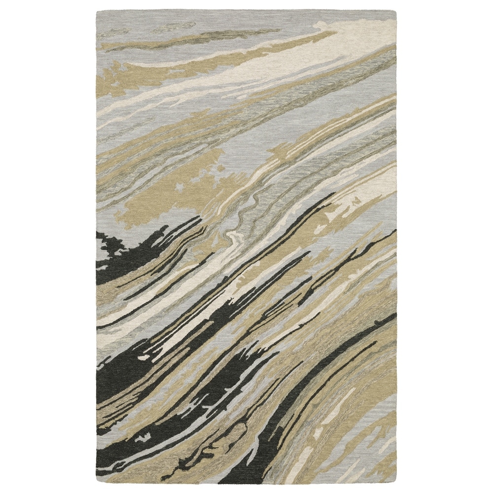 Style Haven Kitt Handmade Wool Abstract Layers Grey/ Golden Tan Rug