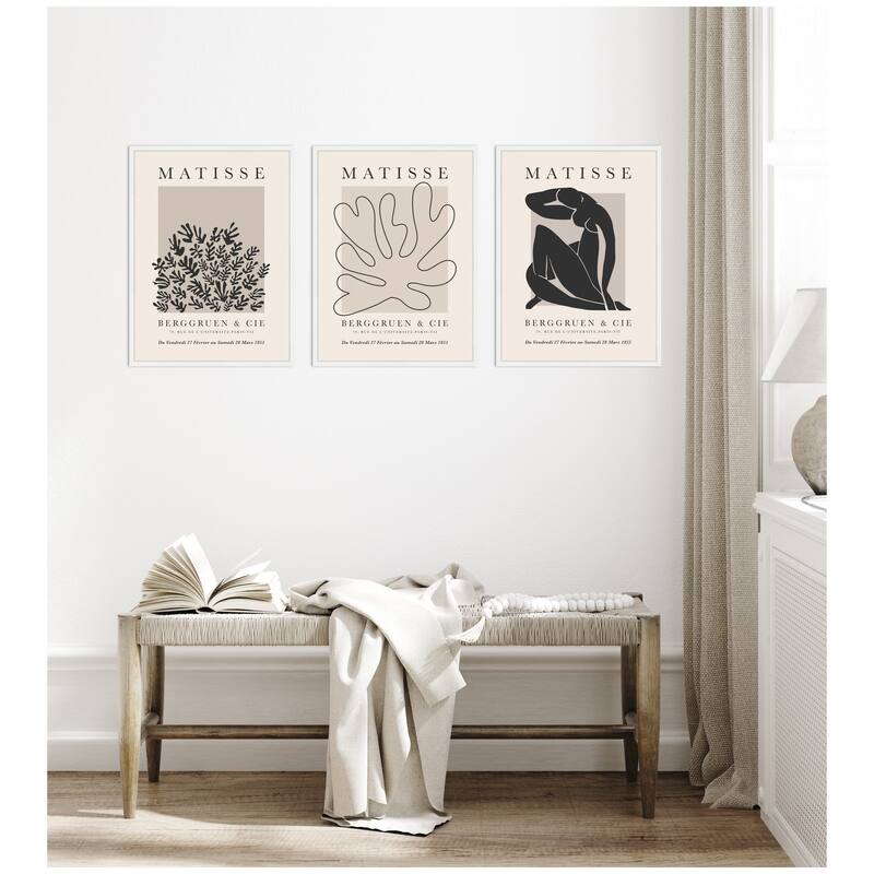 Kate and Laurel Matisse Inspired Florals & Woman Silhouette 3 Piece Framed Canvas Wall Art Set by Gabrielly Guedes