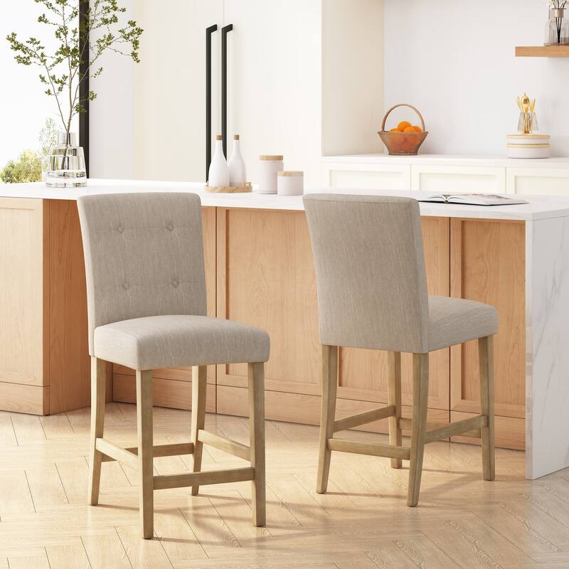 Button Tufted 26 Inch Counter Stools, Set Of 2