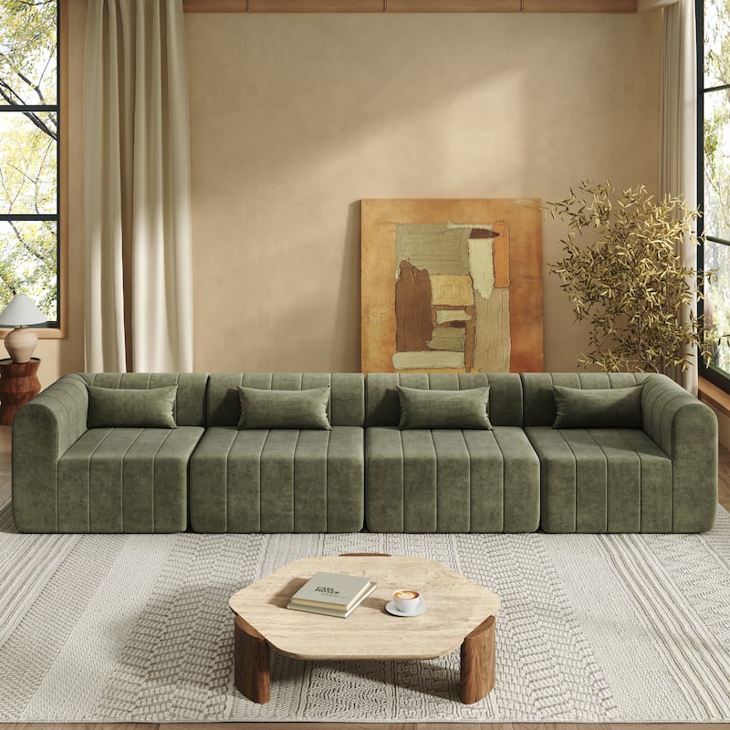 Christopher Knight Home - Modular Polyester Upholstered Sectional Sofa with 4-Piece Compressed Sponge - 145.5"