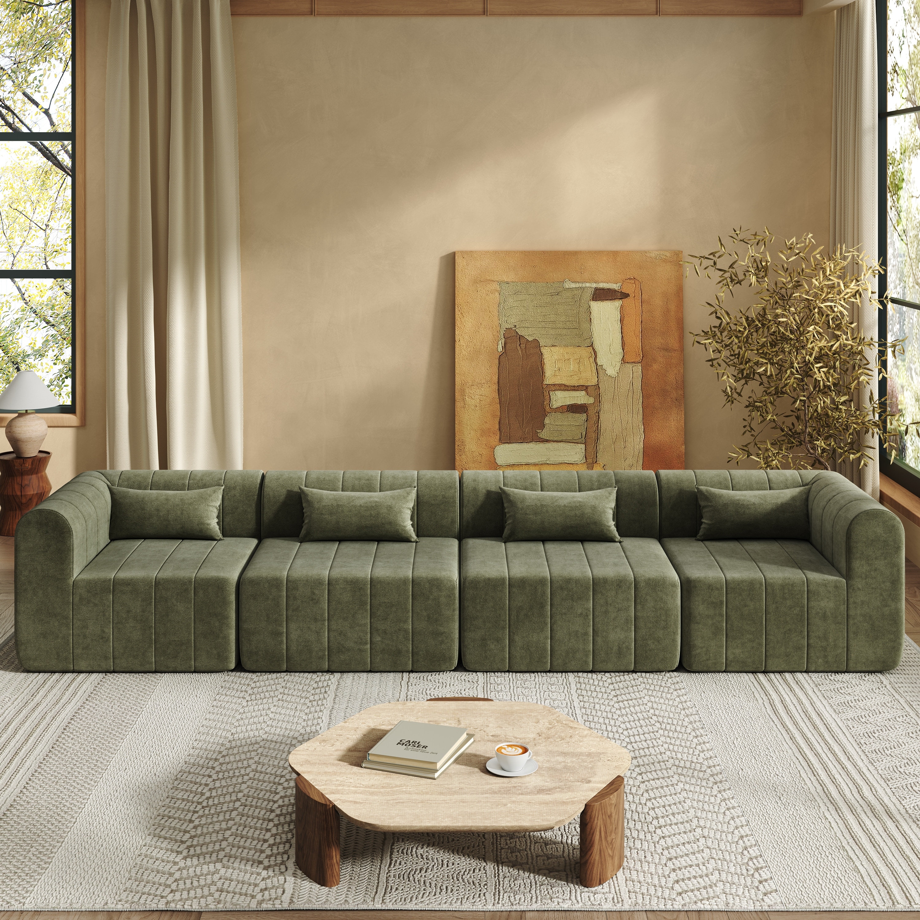 Modular Full-Compressed Sectional Sofa Polyester Upholstered Modular Sofa Compressed Sponge Modular Couch