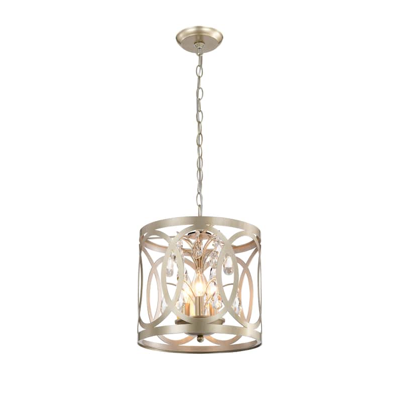 Aurelia 3-light Brushed Champagne Silver Metal Cage Drum Chandelier