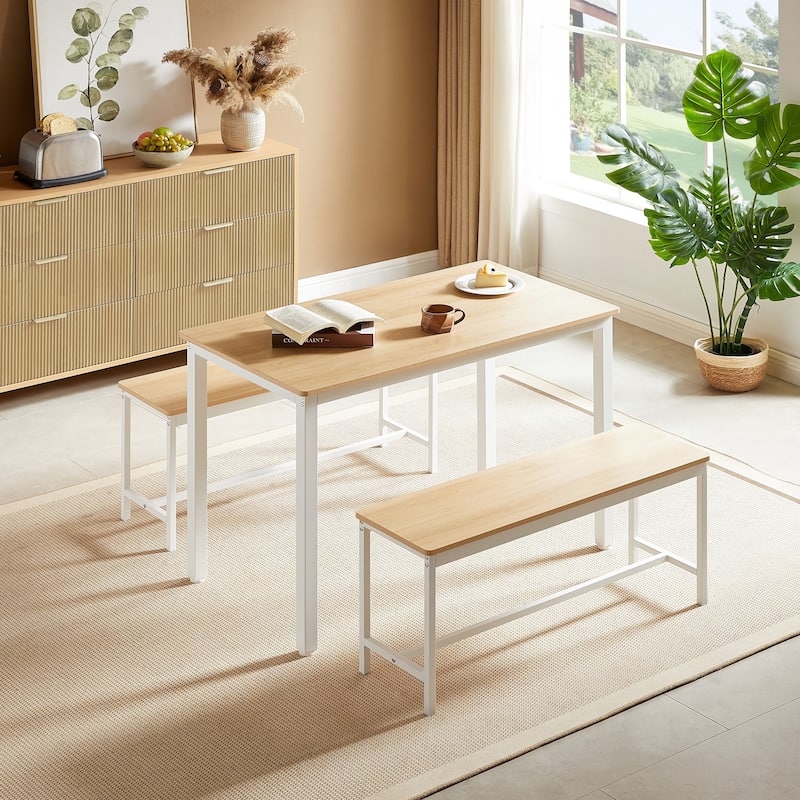 Dining Table Set, Bar Table with 2 Dining Benches