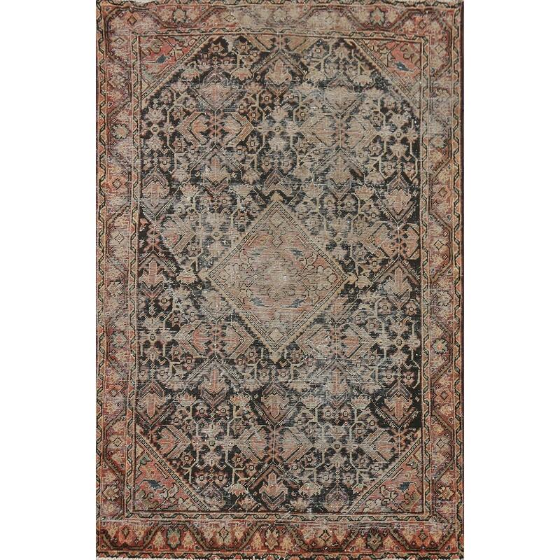 Hand Knotted Oriental 100% Wool Carpet Traditional Geometric Black Mahal Area Rug - 6' 6'' X 4' 1''