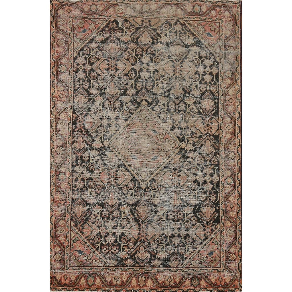 Hand Knotted Oriental 100% Wool Carpet Traditional Geometric Black Mahal Area Rug - 6' 6'' X 4' 1''